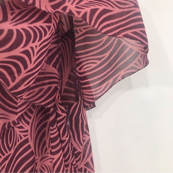 MICHAEL Michael Kors Pink Maroon Geometric Leaf Print Tiered Blouse - Picture 11 of 15